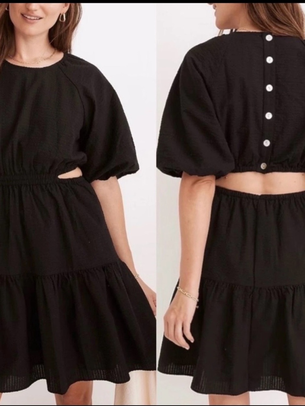 Madewell Seersucker Puff Sleeve Cutout Mini Dress Small